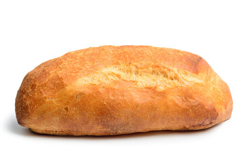 Ciabatta bread. Isolated, Side view close up