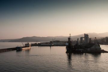 sunset in the port