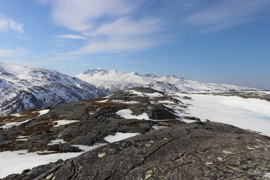 Hiking trail to the top of the Blåfjell or Blafjell mountain in the Nordland, Norway