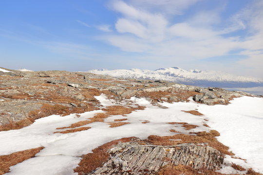 Hiking trail to the top of the Blåfjell or Blafjell mountain in the Nordland, Norway