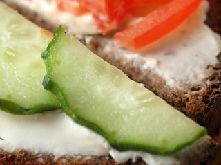 sandwiches with cottage cheese greens tomatoes cucumbers egg