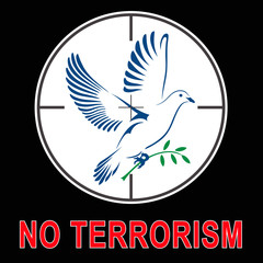 Dove flying with a green twig. No War. No Terrorism. Dove Of Peace. Vector illustration