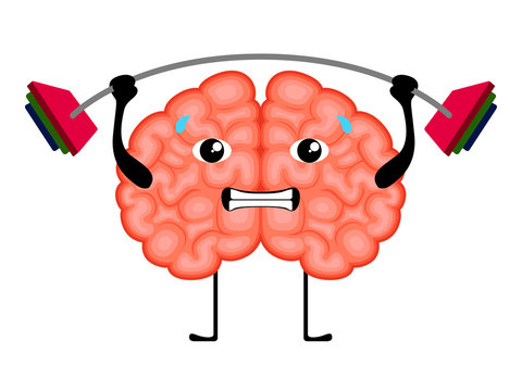 Isolated brain cartoon weightlifting. Vector illustration design