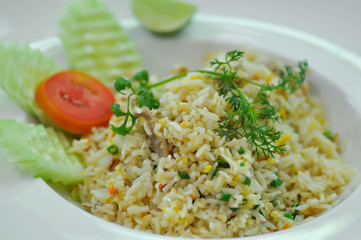stir-fried rice with pork and vegetable