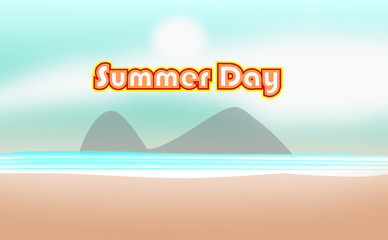 Obraz premium Summer day sea beach island and The sun. water seascape wave. illustration and Vector design.