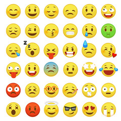 Smiley face set. Character facial yellow sign message people man emotion feelings chat cartoon vector icons