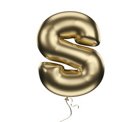 Naklejka premium Gold material textured letter S. Made of an inflatable balloon on a white background. Isolated, 3d rendering 