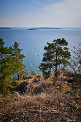 couple on picnic with beautiful view of the sea