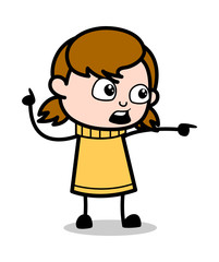 Showing by Pointing Finger - Retro Cartoon Girl Teen Vector Illustration