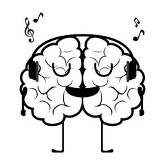 Happy brain cartoon with headphones. Vector illustration design