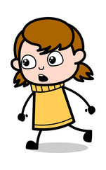 Running in Hurry - Retro Cartoon Girl Teen Vector Illustration