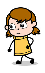 Walking in Hurry - Retro Cartoon Girl Teen Vector Illustration