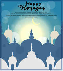 Ramadan Kareem beautiful greeting card with calligraphy Happy Ramadan, islamic background with mosques suitable also for Eid Mubarak