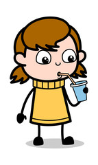 Refreshment- Retro Cartoon Girl Teen Vector Illustration