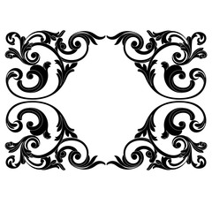 Vintage border frame engraving with retro ornament pattern in antique baroque style decorative design. Vector