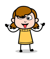 Teasing with Winking Eye - Retro Cartoon Girl Teen Vector Illustration