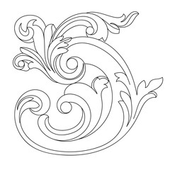 Black vintage baroque ornament, corner. Retro pattern antique style acanthus.