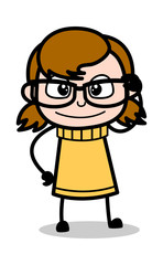 Wearing a Specs - Retro Cartoon Girl Teen Vector Illustration