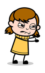 Trying to Push - Retro Cartoon Girl Teen Vector Illustration