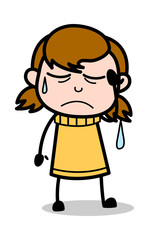 Sad - Retro Cartoon Girl Teen Vector Illustration