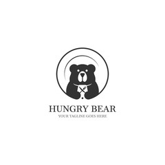hungry bear logo designs with platen on the background and food equipment on negative space