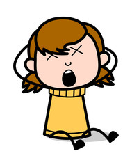 Screaming with Pain - Retro Cartoon Girl Teen Vector Illustration