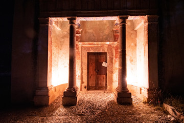 Ancient tumb at Night in Mexican town Real de 14