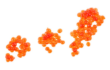 Red caviar on white background, top view.