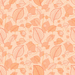 Seamless vector floral pattern with abstract tree leaves in monochrome pastel pink colors. Ornate background in retro style