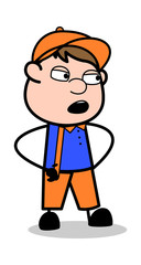Obraz premium Talking Behavior - Retro Cartoon Carpenter Worker Vector Illustration﻿