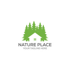 Vector logo design template of pine trees and house that made from a simple scratch. it's good for symbolize a property or housing business