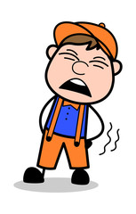 Obraz premium Backache - Retro Cartoon Carpenter Worker Vector Illustration﻿