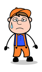 Depressed - Retro Cartoon Carpenter Worker Vector Illustration﻿