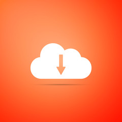 Cloud download icon isolated on orange background. Flat design. Vector Illustration