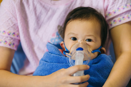 Child Who Got Sick By A Chest Infection After A Cold Or The Flu That Has Trouble Breathing And Prolonged Cough.A Symptom Of Asthma Or Pneumonia Cause By Respiratory Syncytial Virus.