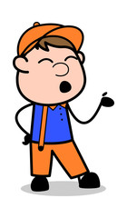 Body Gesture While Conversation - Retro Cartoon Carpenter Worker Vector Illustration﻿