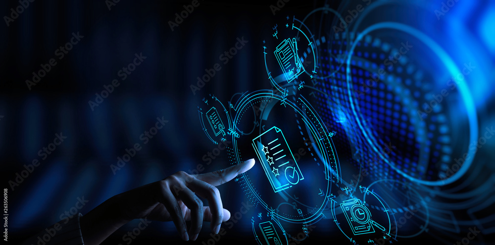 Poster Hand touch icon of Document Management Data System Business Internet Technology Concept.