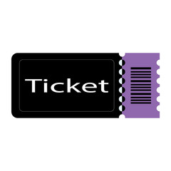 Black and purple cinema movie ticket. Cinema movie ticket, vector icon.