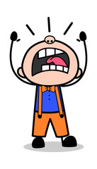 Yelling - Retro Cartoon Carpenter Worker Vector Illustration﻿