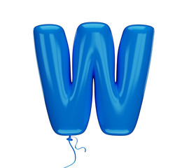 Blue color material textured letter W. Made of an inflatable balloon on a white background. Isolated, 3d rendering