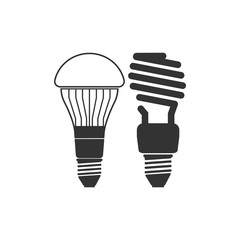Economical LED illuminated lightbulb and fluorescent light bulb icon isolated. Save energy lamp. Flat design. Vector Illustration