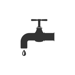 Water tap with a falling water drop icon isolated. Flat design. Vector Illustration
