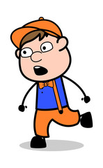 Obraz premium Open-Eyed Face - Retro Cartoon Carpenter Worker Vector Illustration﻿