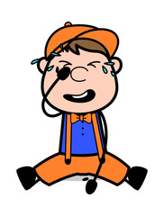 Weeping - Retro Cartoon Carpenter Worker Vector Illustration﻿