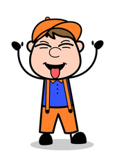 Making Fun - Retro Cartoon Carpenter Worker Vector Illustration﻿