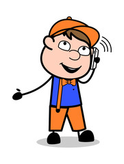 Communication - Retro Cartoon Carpenter Worker Vector Illustration﻿
