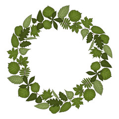 Vector wreath of leaves. Hand drawn cartoon style illustration. Cute frame for wedding, holiday or card design