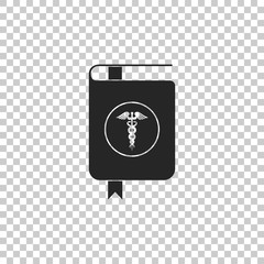 Medical book and Caduceus medical symbol icon isolated on transparent background. Medical reference book, textbook, encyclopedia. Scientific literature. Flat design. Vector Illustration