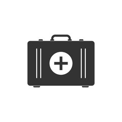 First aid kit icon isolated. Medical box with cross. Medical equipment for emergency. Healthcare concept. Flat design. Vector Illustration