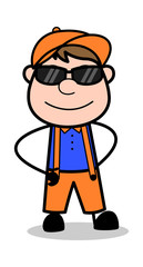 Trendy Sunglasses - Retro Cartoon Carpenter Worker Vector Illustration﻿